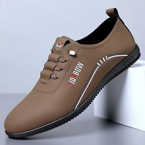 Mocassins pour hommes Oldbowl, bout rond, semelle en caoutchouc légère, chaussures décontractées, couleur unie, logo brodé - Product Image 2