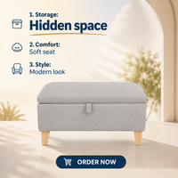 Banc ottoman moderne Ainsley en tissu rembourré avec rangement, design capitonné, pour la maison, le bureau, le salon, l'hôtel, l'appartement, la salle de bain
