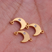 Mignon 14K Or Rempli Lune Étoile Charme Connecteurs Zircon Lunette Pendentif Avec Double Boucles pour DIY Collier Bracelet Fabrication de Bijoux