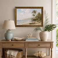 Pour le salon, toile de plage tropicale, cadre doré, décoration murale côtière vintage, OEM ODM