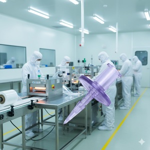 Adaptateur de pointe pour flacon transparent violet de classe I, durée de conservation de 3 ans, pour usine pharmaceutique - Product Image 2