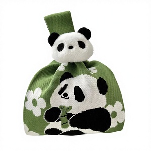 Borsa tote da <span class=keywords><strong>donna</strong></span> in poliestere lavorato a maglia, pieghevole, con apertura ampia, nuovo stile, souvenir dell'area delle vialetti stretti, con design Panda Nonno - Product Image 1