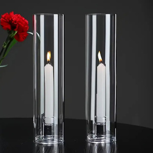 16" High Glass <b>Hurricane</b> Glass Candlestick Taper Candle Holder Crystal Candle Holders <b>Lanterns</b> Candle Jar with Glass <b>Hurricane</b> - Product Image 1