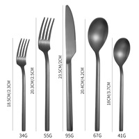 Ensemble de couverts modernes en or mat, 5 pièces, manche carré, acier inoxydable, finition satinée, pour mariage et fête