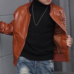 Vente en Gros Blouson Hiver Garçon en Cuir PU Doublé Polaire Épais, Manteau Chaud Coupe-Vent pour Enfants - Product Image 4
