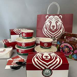 Venta al por mayor logotipo personalizado impreso personalizado envasado de alimentos patata hamburguesa artesanía papel Kraft marrón con asa papel desechable - Product Image 1