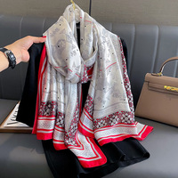 Prêt à expédier écharpes de tête en soie pour femmes hijabs en soie imprimés de fleurs de luxe 180x90cm grande taille foulards en soie à impression personnalisée pour femmes