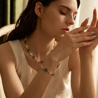 Ensemble collier et bracelet en acier inoxydable plaqué or 18 carats, trèfle à quatre feuilles, pour femme, cadeau, bijoux tendance