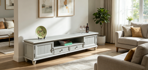 Classic Turned Leg Solid Wood <b>TV</b> <b>Stand</b>, 2 Cabinet 2 Drawer Open Storage Media Console For Farmhouse Living Room Furniture - Product Image 4
