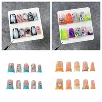 Faux ongles à presser faits main, motif canard, dégradé coloré, avec breloque œil de diable 3D en strass, produit de beauté en gros