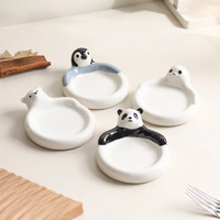 Plato de cerámica blanco bonito y creativo, plato de salsa con diseño de animal Panda encantador para postres y desayunos para fiestas