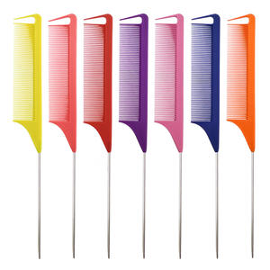 Logo 2025 caldo personalizzato in plastica resistente al calore di precisione affilata treccia coda di ratto pettine per capelli con manico in metallo per uso salone - Product Image 5