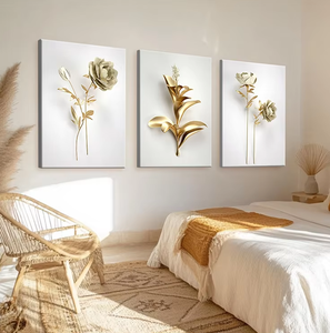 Tableau mural sur toile imprimée, style nature morte nordique, <span class=keywords><strong>fleurs</strong></span> dorées, pour la décoration de fond de canapé dans le salon de la maison - Product Image 2