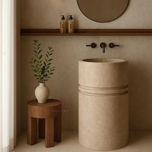 Évier sur pied autoportant en travertin de taille personnalisée Cuvette de vanité de salle de bain en marbre et pierre naturelle - Product Image 2