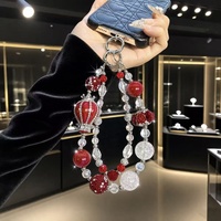Lujoso Colgante de Bolso con Corona Roja y Cuentas, Llavero de Plata con Cristales de Imitación, Colgante para Teléfono, Joyería Artesanal con Efecto Craquelado Disco, Venta al por Mayor