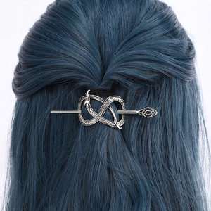 Épingle à cheveux rétro Viking en forme de dragon, gothique vintage, avec squelette de mite, pierre de lune et bois de cerf, bijoux punk pour femmes, en alliage, pour mascarade - Product Image 3