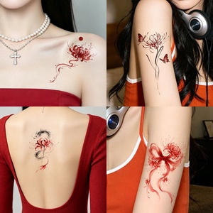 Autocollant de <span class=keywords><strong>tatouage</strong></span> de style ancien à motif latéral, papier de luxe léger, imperméable et inaltérable, pour clavicule et <span class=keywords><strong>poitrine</strong></span> féminine, motif Manjushage rouge - Product Image 3