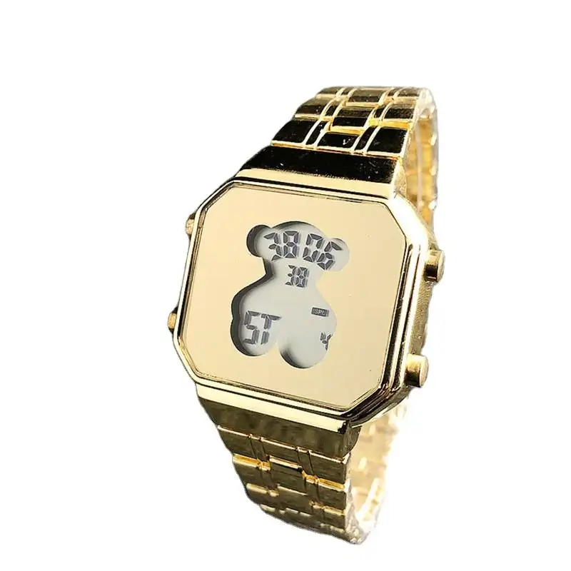Hifive 남성 스테인레스 스틸 석영 주도 디지털 손목 시계 패션 빛나는 남자 시계 디자인 relojes 파라 뮤저 T 로고와 함께