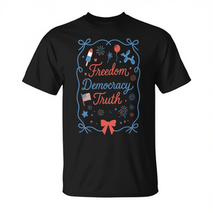 T-shirt Freedom Democracy Truth 4th Of July, design patriotique, unisexe, col rond, manches courtes, impression numérique - Product Image 3