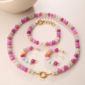 Women's Natural Stone Beaded Jewelry <b>Set</b> Stainless Steel Party Fashion Necklace <b>Bracelet</b> Earrings Colorful Light Luxury Style - Product Image 1