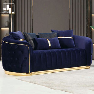 أريكة فاخرة إيطالية الطراز للبيع الساخن للفنادق والفلل، طقم أريكة 3+2+1 مع أزرار مزخرفة، إطار خشبي وقماش مخملي لغرفة المعيشة - Product Image 4