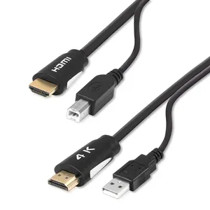 高质量5m双电缆同时传输视频日期HDMI-HDMI可连接和USBA-USBB 4k长3m公对公KVM电缆