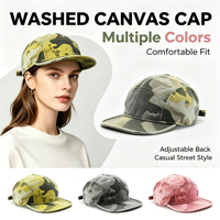Gorra de 5 Paneles de Lona Camuflada Lavada, Visera Corta Plana, Hebilla Metálica, Correa Ajustable, Estilo Vintage, Camuflaje Desgastado, Unisex, para Camping