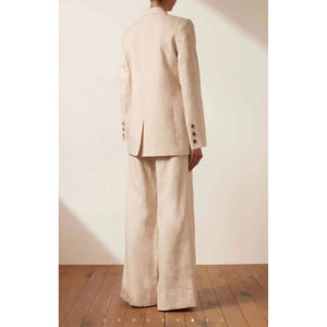 Completo Tre Pezzi da <span class=keywords><strong>Donna</strong></span> Autunnale Casual Personalizzato di Fabbrica con Giacca in <span class=keywords><strong>100</strong></span>% <span class=keywords><strong>Lino</strong></span> a Maniche Lunghe, Gilet e <span class=keywords><strong>Pantaloni</strong></span> a Gamba Dritta a Vita Alta - Product Image 4