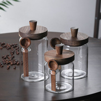 Pot en verre hermétique avec couvercle en bois d'acacia pour le stockage de grains de café, de thé et de céréales, idéal pour le dropshipping transfrontalier