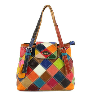 Sac Ando en cuir de vache véritable, sac à main patchwork pour femme, sac à bandoulière coloré, sac fourre-tout - Product Image 4