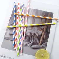 Pailles en papier rayées colorées jetables, pailles en papier robustes pour jus, café, boissons