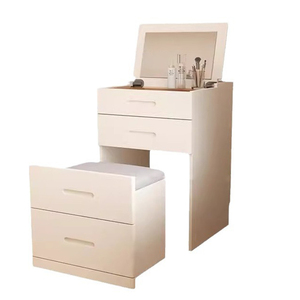 Commode <span class=keywords><strong>scandinave</strong></span> vanité <span class=keywords><strong>blanche</strong></span> petite chambre à coucher minimaliste moderne chevet mini table de maquillage à rabat avec lumières - Product Image 5
