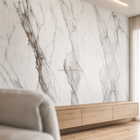 Panel Dinding PVC Berlapis UV Motif Marmer Putih Matte - 4x8 Ft, Tahan Api & Tahan Air