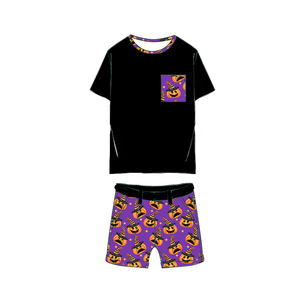 Conjunto de camiseta y pantalones cortos de seda de leche con estampado personalizado para niños, diseño de dibujos animados de Halloween, OEM - Product Image 6
