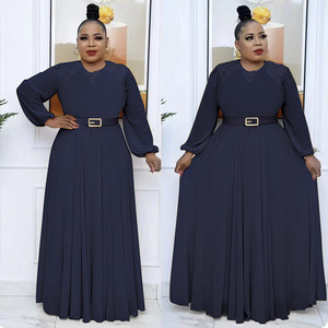 Robe imprimée pour femme, style jeune fille, grande taille, longue, couleur unie avec ceinture - Product Image 3