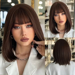 Anxin วิกผมคอสเพลย์แบบ<span class=keywords><strong>สั้น</strong></span>สำหรับ<span class=keywords><strong>ผู้หญิง</strong></span>, วิกยาวเปิดไหล่สไตล์หรูหราใช้ได้ทุกวัน - Product Image 2