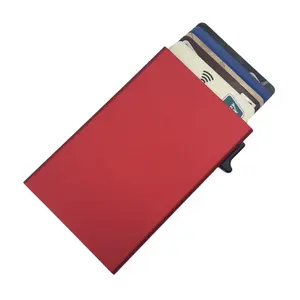 Portefeuille pour homme en métal aluminium anti-RFID personnalisé Pop Up en fibre de carbone mince et minimaliste porte-cartes de crédit avec boîte à pinces à billets