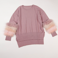 Manteau en tricot de luxe Tyan pour l'automne, avec poignets en fourrure véritable, coupe ample, vente en gros, couleur unie personnalisée, pull en laine mérinos pour femmes