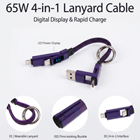 Charger Cepat 65W Grosir Tipe C 4-in-1 Gantungan Kunci LED Layar Digital Kabel Charger Kabel Data Charger Portabel untuk Ponsel Pintar