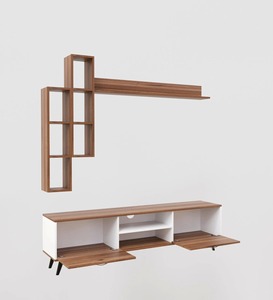 Craft A5 <strong>Tv</strong> Unit With Wall Shelf <strong>Tv</strong> <strong>Stand</strong> With Bookshelf Wall Mounted Shelves Modern Standing Basket <strong>Walnut</strong> - Product Image 4