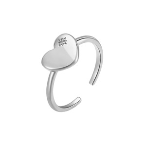 Bague en argent sterling 925 d'inspiration européenne américaine-Coeur CZ incrusté poli ouvert manchette Niche Design Bague pour femme - Product Image 4