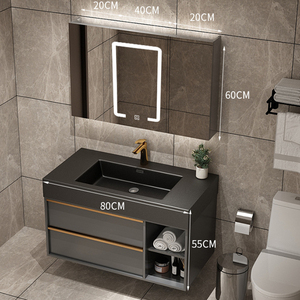 <span class=keywords><strong>DAMSEL</strong></span> - Mueble de Baño Rectangular Moderno de Mármol, con Lavabo Integrado, Espejo con Iluminación, Ecológico, con Cierre Suave - Product Image 4