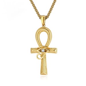 Joyería <span class=keywords><strong>de</strong></span> Moda Hip Hop, Collar con Colgante <span class=keywords><strong>de</strong></span> Cruz Ankh y Ojo <span class=keywords><strong>de</strong></span> Horus Egipcio Antiguo, en Acero Inoxidable Chapado en Oro <span class=keywords><strong>de</strong></span> 18K - Product Image 1