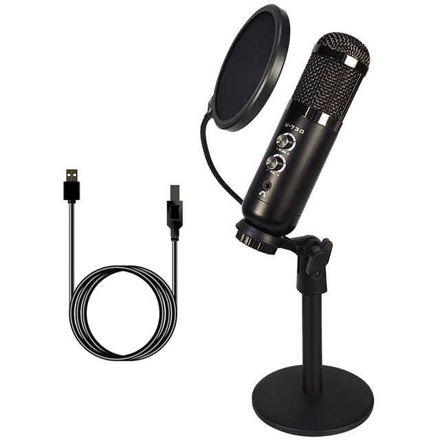 High Quality U730 Usb Condenser Microphone Set with Universal Desktop Stand for Live Broadcast