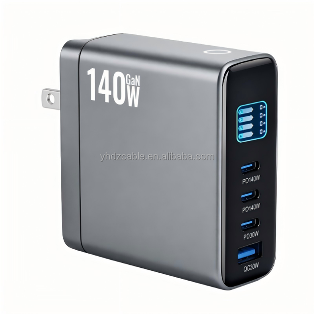 140W GaN TFT Digital Display Foldable Interchangeable Plug Adapter Smart Power Monitor Ultra-Fast Charging for Tablets & Phones