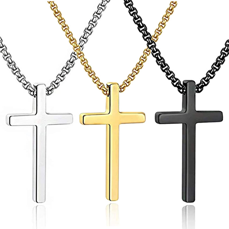 Collier Croix Jesus En Acier Inoxydable Doré - Longueur 56-60 Cm - Neuf Sans Emballage