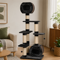 Arbre à chat moderne noir multi-niveaux durable avec deux niches et aire de jeux active, fabriqué par un fournisseur de produits pour animaux de compagnie de qualité