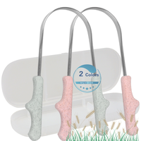 Grattoir à langue en acier inoxydable 304 avec manche en tige de blé, brosse nettoyante pour la langue, éliminateur d'odeurs, lot de 2