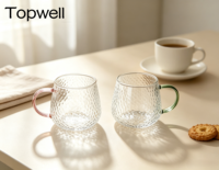 Tasse en verre borosilicate haut de gamme TOPWELL 400 ml avec poignée colorée, style moderne, résistante à la chaleur, passe au micro-ondes, passe au lave-vaisselle