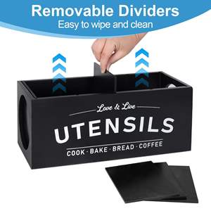 Большой квадратный деревянный органайзер для кухонных принадлежностей, 4 отсека, держатель для столешницы для пищевых продуктов - Product Image 3